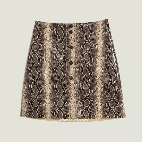 SANDRO Short Python Print Leather Mini Skirt